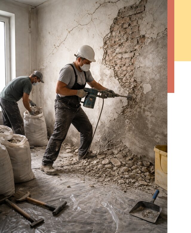 Демонтаж штукатурки со стен в Ахтубинске от 7456 руб/м² — быстро и недорого | ОТДЕЛОЧНИК-Хтб