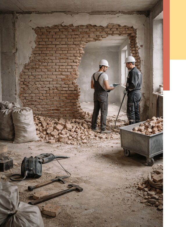 Демонтаж кирпичных стен в Ахтубинске от 4349 руб. — быстро, недорого, под ключ | ОТДЕЛОЧНИК-Хтб