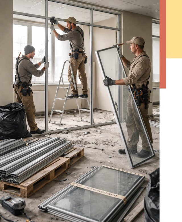 Демонтаж алюминиевых перегородок в Ахтубинске от 4349 руб. — быстро и недорого | ОТДЕЛОЧНИК-Хтб