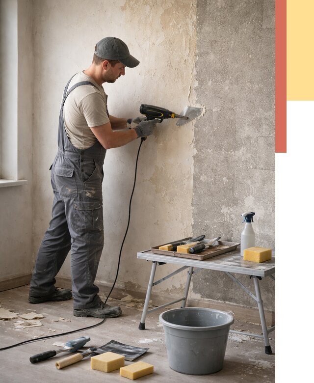 Очистка стен от клея в Ахтубинске от 1916 руб. — снятие и удаление клея со стен | ОТДЕЛОЧНИК-Хтб