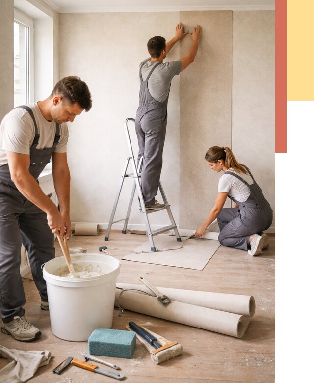 Оклейка стен обоями в Ахтубинске от 3624 руб/м2 — быстро и недорого | ОТДЕЛОЧНИК-Хтб