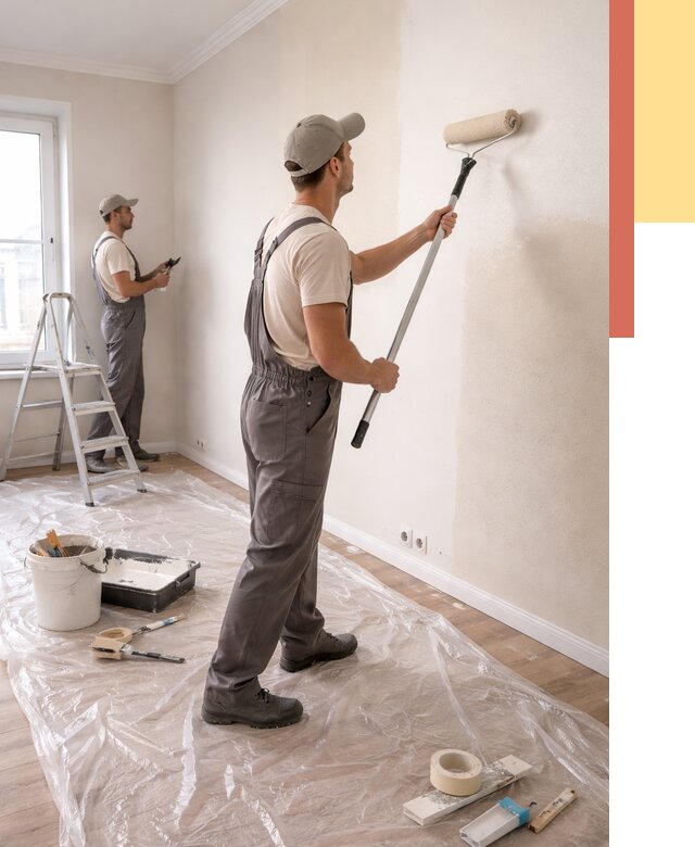 Покраска стен акриловой краской в Ахтубинске от 3624 руб./м² — быстро и недорого | ОТДЕЛОЧНИК-Хтб