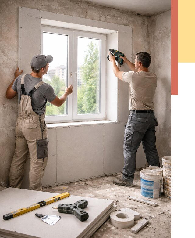 Монтаж откосов из гипсокартона в Ахтубинске от 4660 руб. под ключ | ОТДЕЛОЧНИК-Хтб