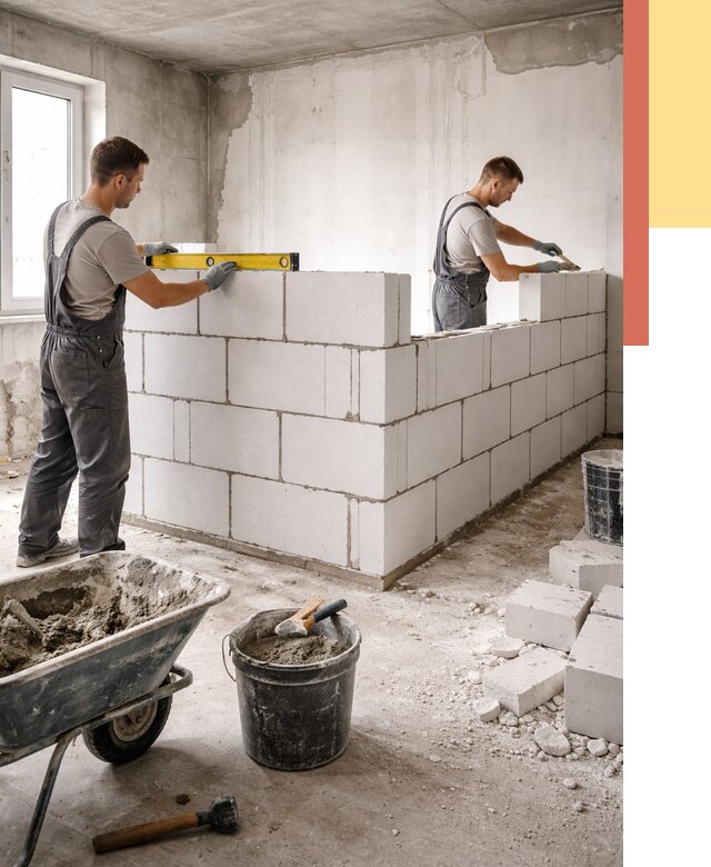 Кладка перегородок из ПГП в Ахтубинске от 2589 руб./м2 — монтаж и возведение под ключ | ОТДЕЛОЧНИК-Хтб