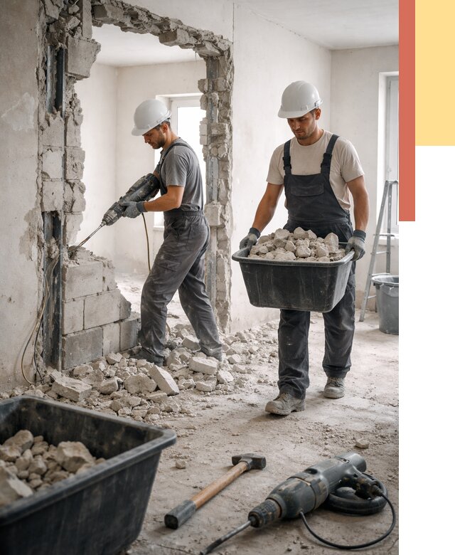 Демонтаж блоковых перегородок в Ахтубинске от 3883 руб. — быстро и недорого | ОТДЕЛОЧНИК-Хтб