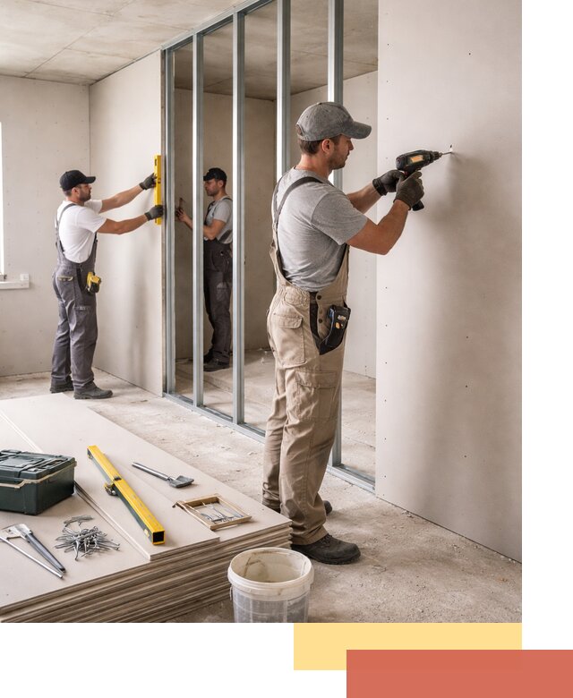 Однослойная перегородка из гипсокартона в Ахтубинске под ключ, монтаж и отделка