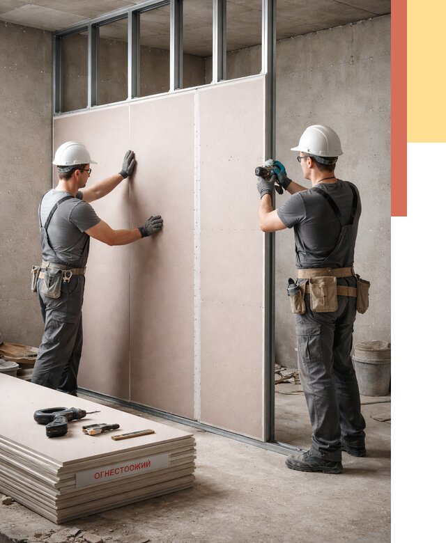 Перегородка из огнестойкого гипсокартона в Ахтубинске от 1916 руб. под ключ | ОТДЕЛОЧНИК-Хтб
