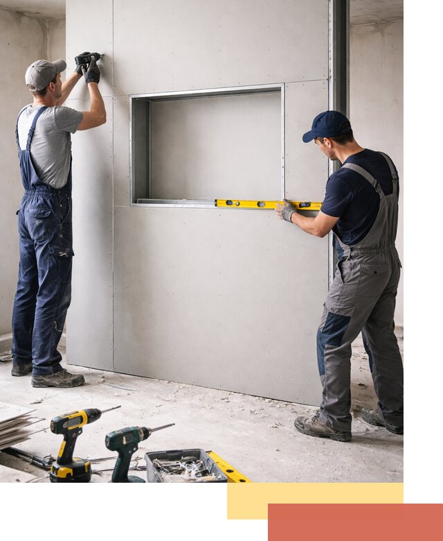 Перегородка из гипсокартона с нишей под декор в Ахтубинске