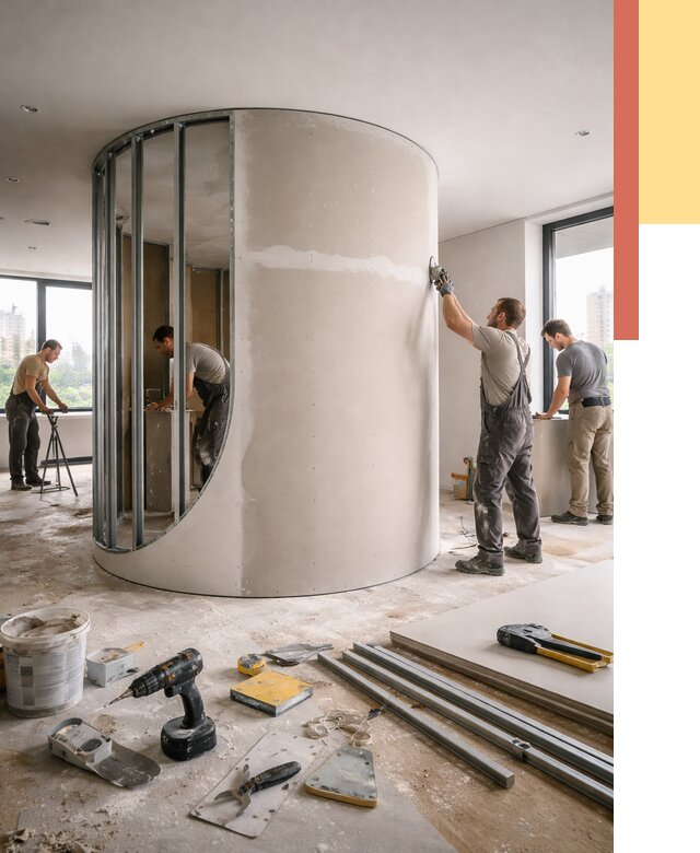 Радиусная перегородка из гипсокартона в Ахтубинске от 3003 руб. под ключ | ОТДЕЛОЧНИК-Хтб