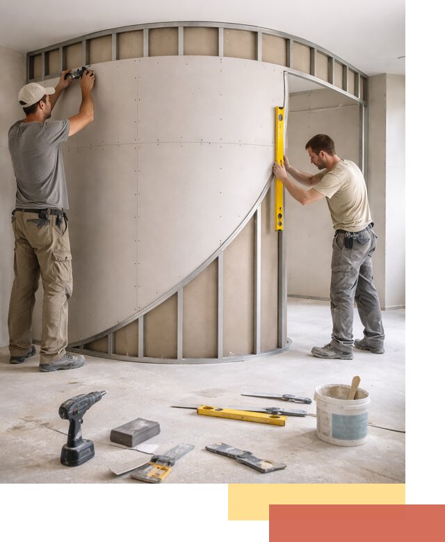 Радиусная перегородка из гипсокартона в Ахтубинске под ключ