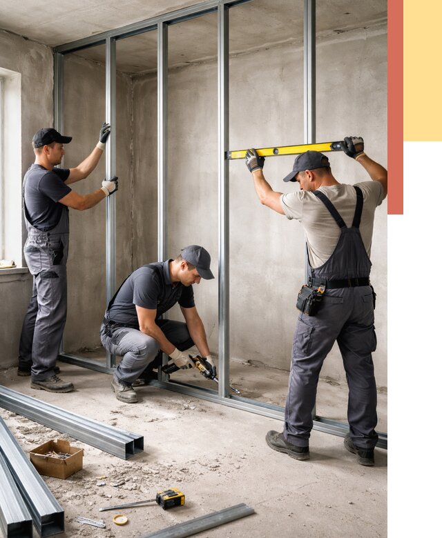 Монтаж каркаса перегородки из профиля в Ахтубинске от 777 руб. | ОТДЕЛОЧНИК-Хтб