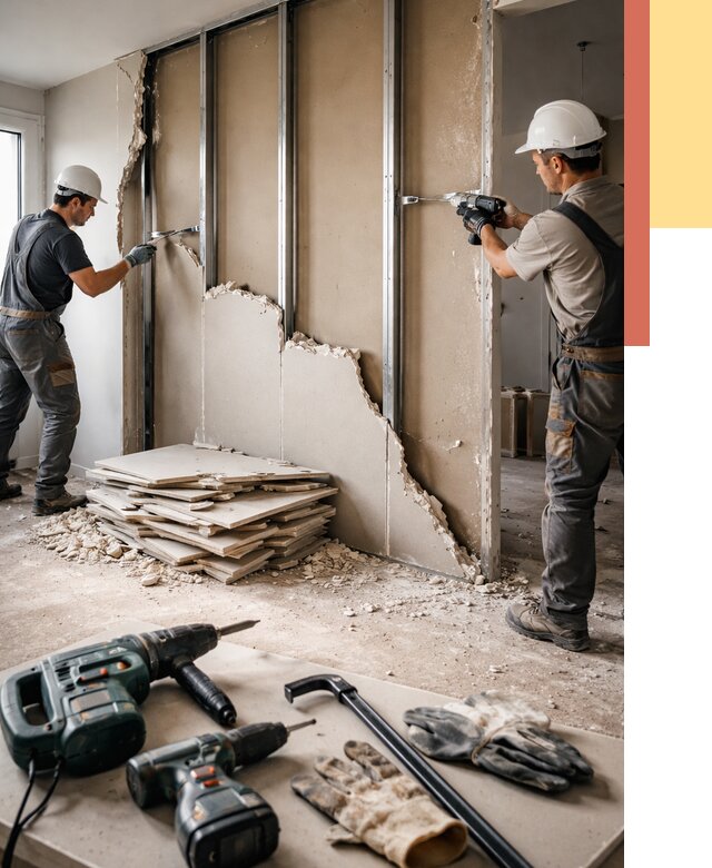 Демонтаж перегородки из гипсокартона в Ахтубинске от 1243 руб. быстро и недорого | ОТДЕЛОЧНИК-Хтб