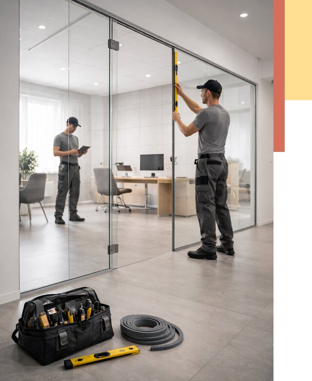 Цельностеклянные перегородки под ключ в Ахтубинске от 9837 руб. — монтаж и цены | ОТДЕЛОЧНИК-Хтб