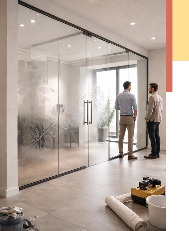 Стеклянные перегородки с рисунком в Ахтубинске от 12944 руб. монтаж и нанесение | ОТДЕЛОЧНИК-Хтб