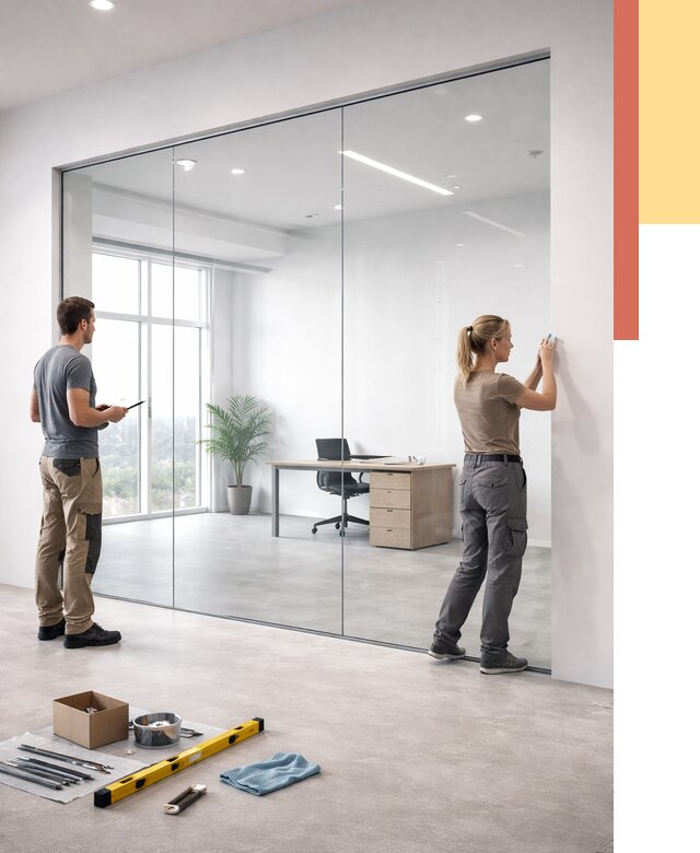 Перегородки из закаленного стекла в Ахтубинске от 9837 руб. под ключ | ОТДЕЛОЧНИК-Хтб