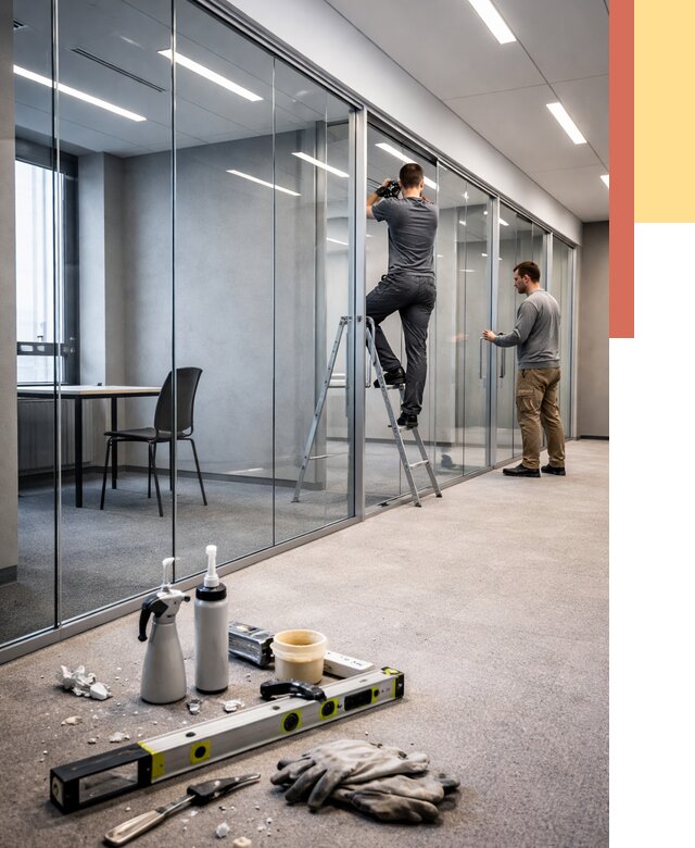 Стеклянные офисные перегородки в Ахтубинске от 8802 руб. — монтаж и установка | ОТДЕЛОЧНИК-Хтб