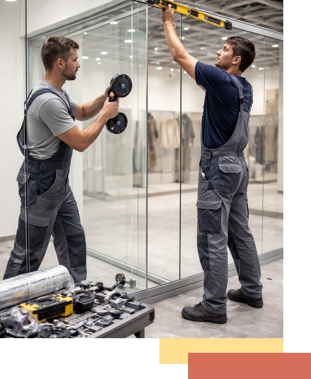 Стеклянные перегородки для магазинов в Ахтубинске — монтаж и установка