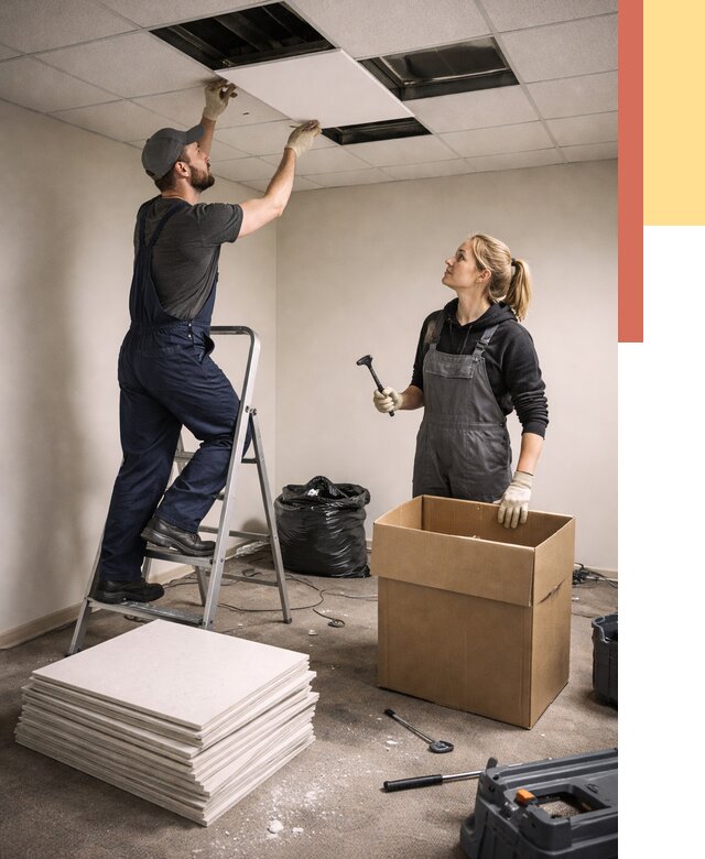 Демонтаж потолочной плитки в Ахтубинске от 4660 руб. быстро и недорого | ОТДЕЛОЧНИК-Хтб