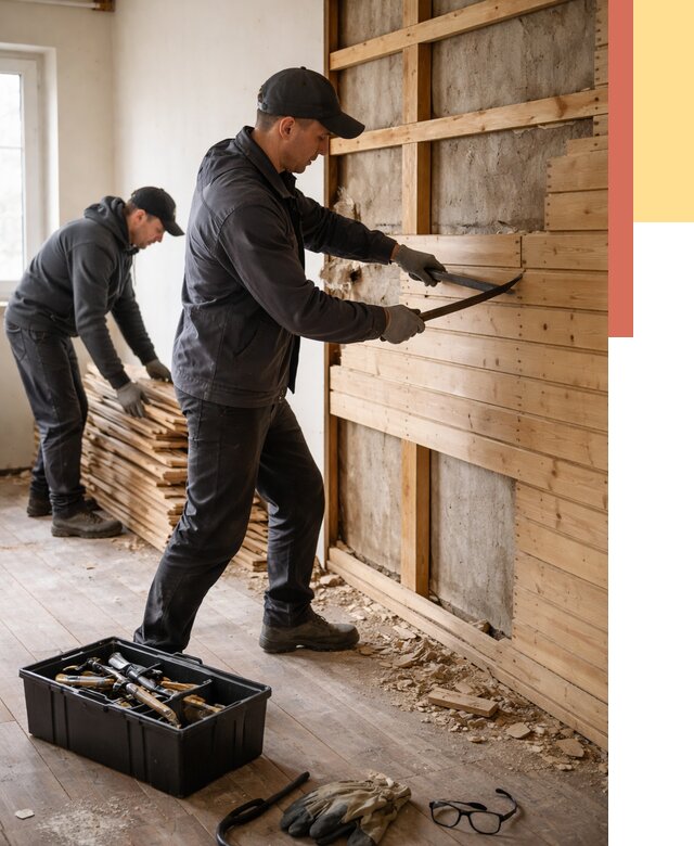 Демонтаж вагонки в Ахтубинске от 3935 руб/м2 — быстро и недорого | ОТДЕЛОЧНИК-Хтб