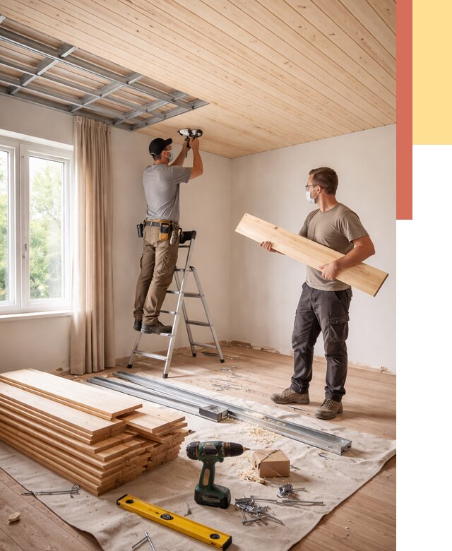 Монтаж потолка из вагонки в Ахтубинске от 6731 руб. | Быстро и недорого — ОТДЕЛОЧНИК-Хтб