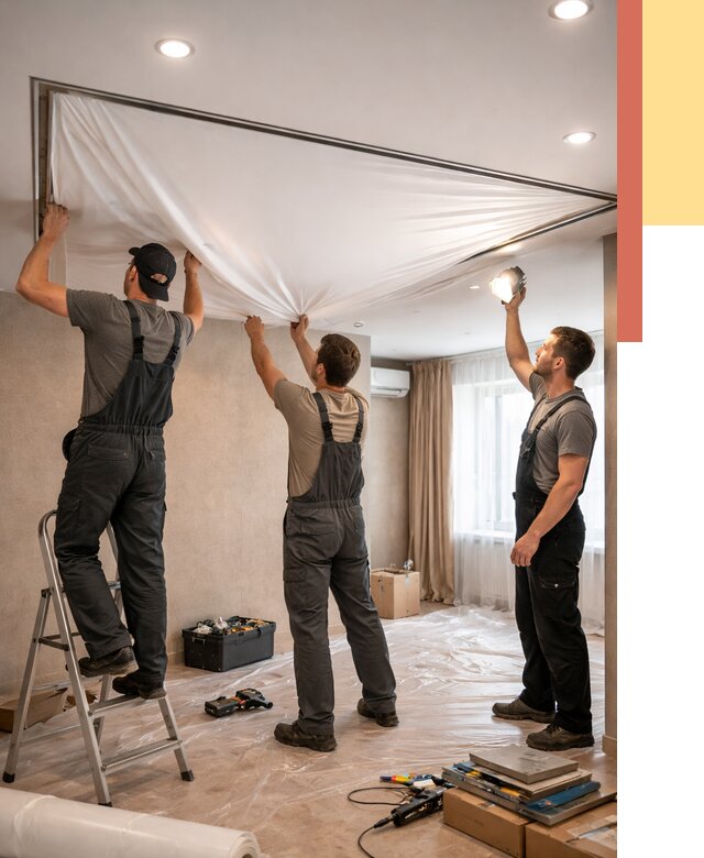 Монтаж ПВХ натяжного потолка в Ахтубинске от 3624 руб. под ключ | ОТДЕЛОЧНИК-Хтб