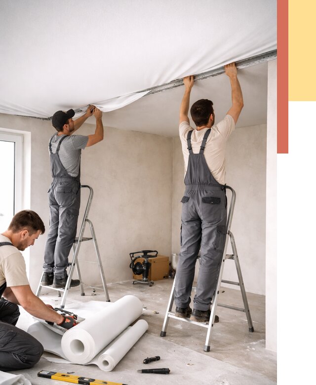 Монтаж тканевого натяжного потолка в Ахтубинске от 3624 руб. под ключ | ОТДЕЛОЧНИК-Хтб