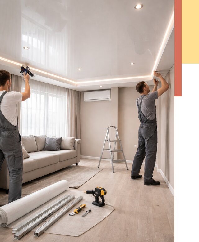 Монтаж глянцевого натяжного потолка в Ахтубинске от 777 руб. под ключ | ОТДЕЛОЧНИК-Хтб