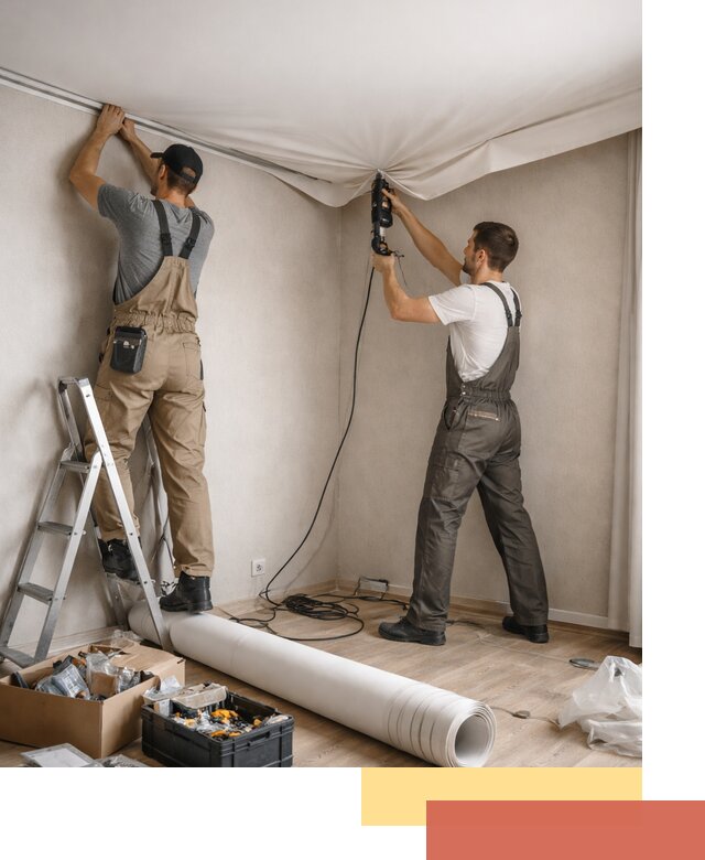 Монтаж цветного натяжного потолка в Ахтубинске за один день