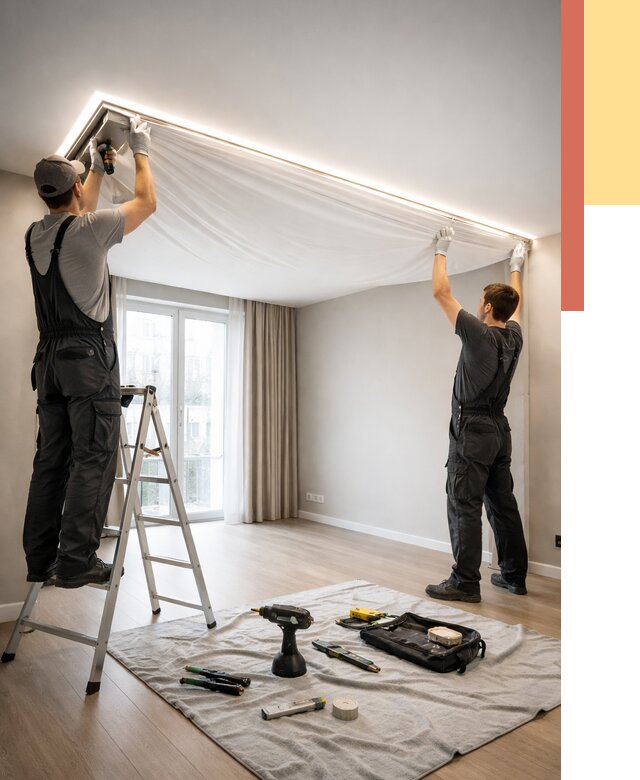 Монтаж парящего натяжного потолка в Ахтубинске от 4660 руб. быстро и недорого | ОТДЕЛОЧНИК-Хтб