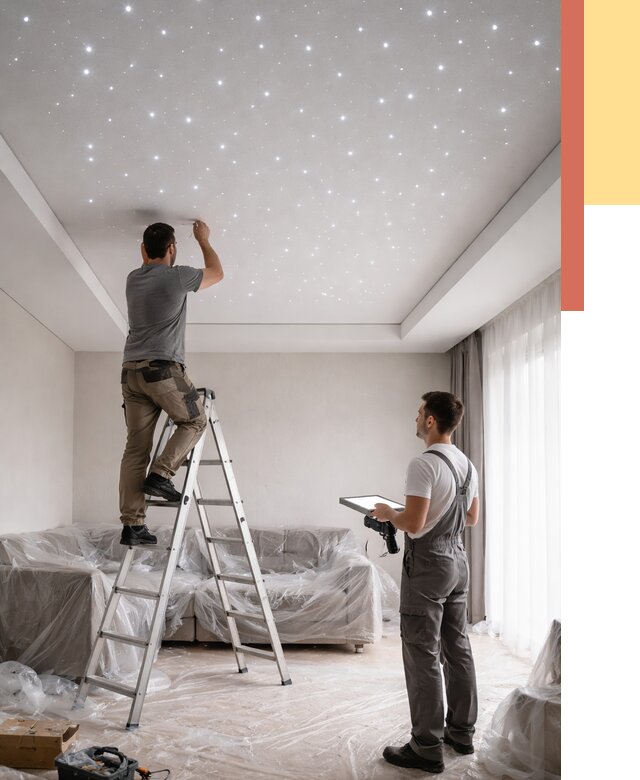 Монтаж натяжного потолка «звездное небо» в Ахтубинске от 6731 руб. | ОТДЕЛОЧНИК-Хтб