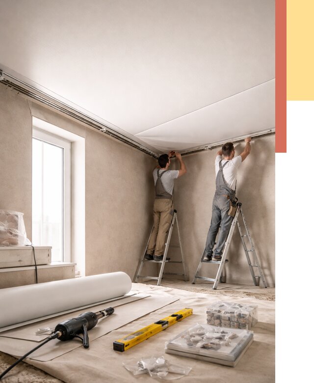 Монтаж натяжного потолка в спальне в Ахтубинске от 3935 руб. под ключ | ОТДЕЛОЧНИК-Хтб