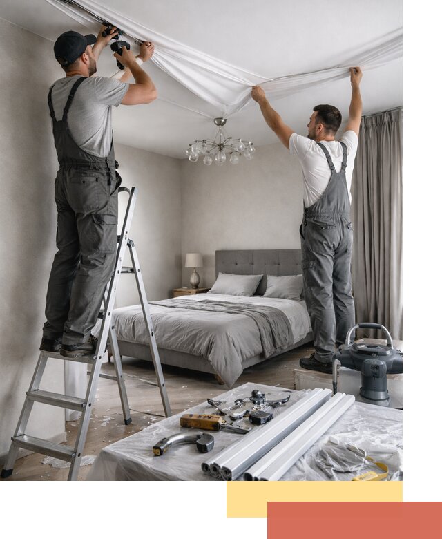 Монтаж натяжного потолка в спальне в Ахтубинске