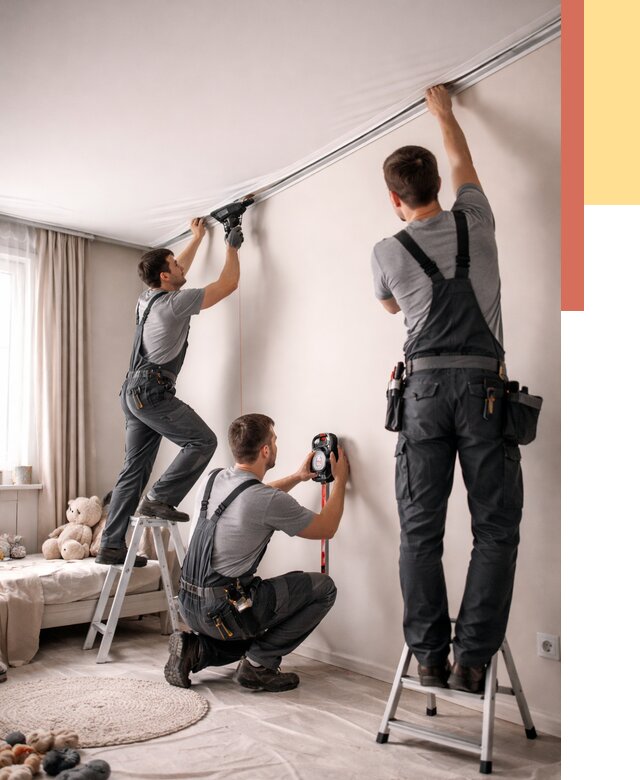 Монтаж натяжного потолка в детской в Ахтубинске от 3624 руб. — быстро и недорого | ОТДЕЛОЧНИК-Хтб