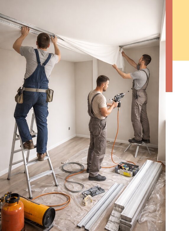 Монтаж натяжного потолка в студии в Ахтубинске от 5695 руб. — быстро и недорого | ОТДЕЛОЧНИК-Хтб