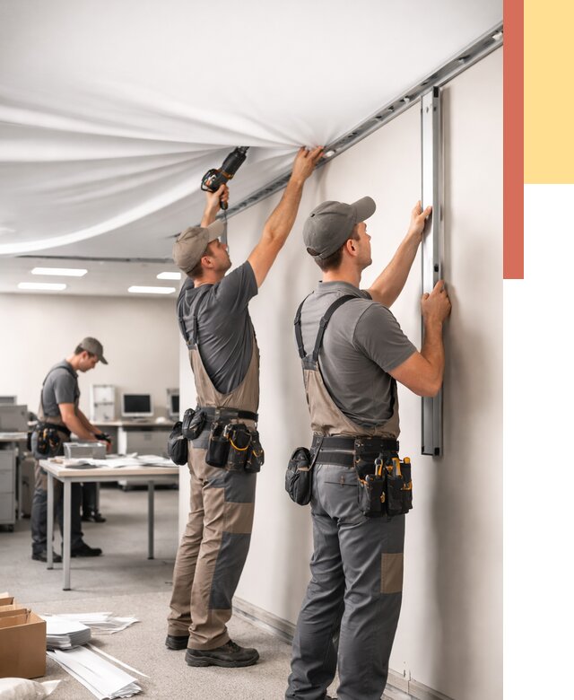 Монтаж натяжного потолка в офисе в Ахтубинске от 466 руб/м² — быстро и недорого | ОТДЕЛОЧНИК-Хтб