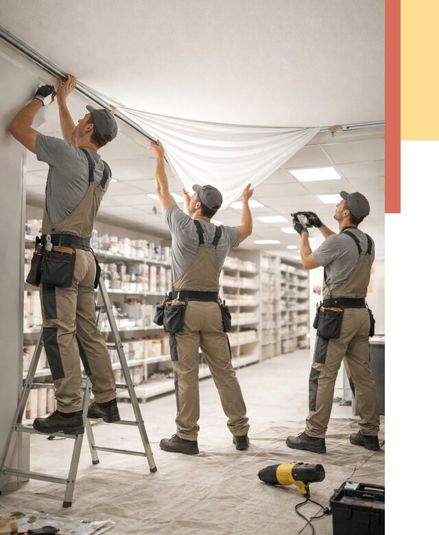 Монтаж натяжного потолка в магазине в Ахтубинске от 4660 руб. быстро и недорого | ОТДЕЛОЧНИК-Хтб