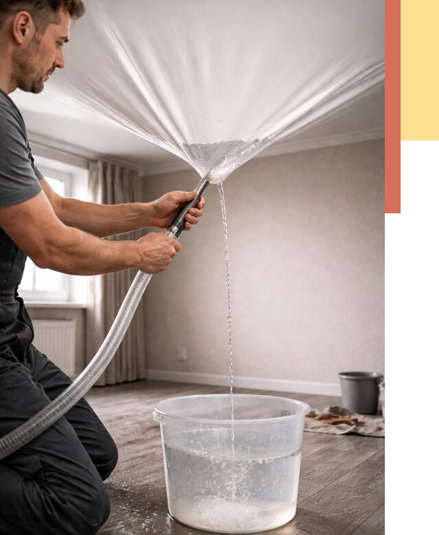 Слив воды с натяжного потолка в Ахтубинске от 2589 руб. быстро и недорого | ОТДЕЛОЧНИК-Хтб