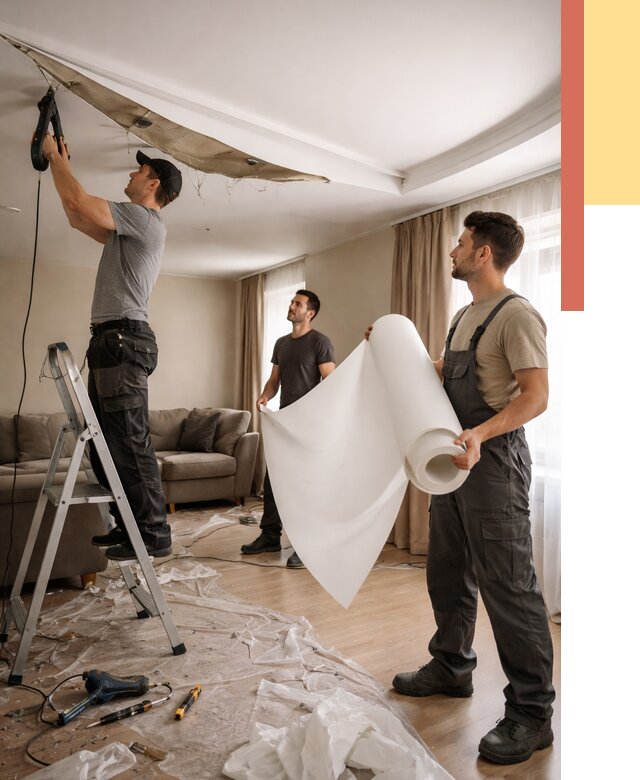 Замена полотна натяжного потолка в Ахтубинске от 9837 руб. быстро и недорого | ОТДЕЛОЧНИК-Хтб