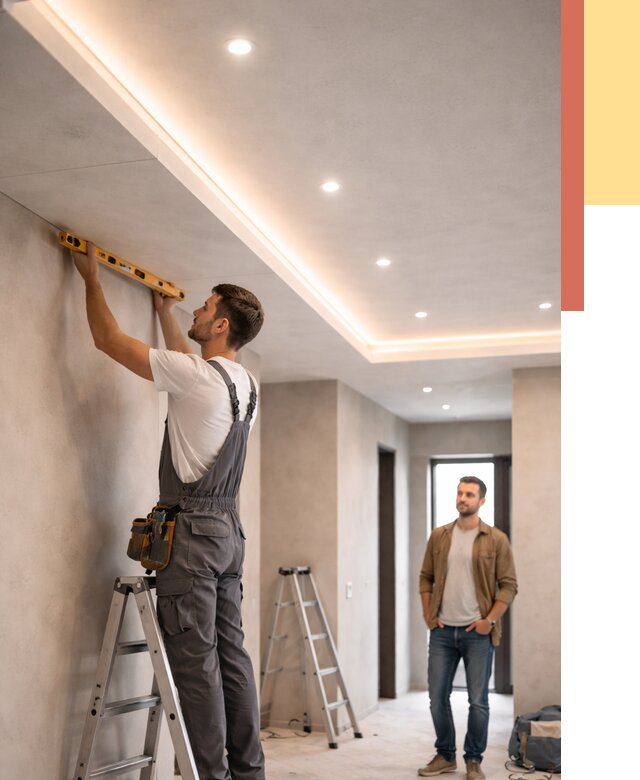 Потолок из гипсокартона с подсветкой в Ахтубинске от 777 руб./м2 под ключ | ОТДЕЛОЧНИК-Хтб